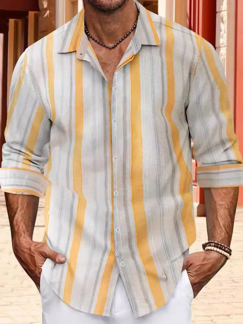 Men's Full Size Striped Button Up Long Sleeve Shirt Plus Size, image 2