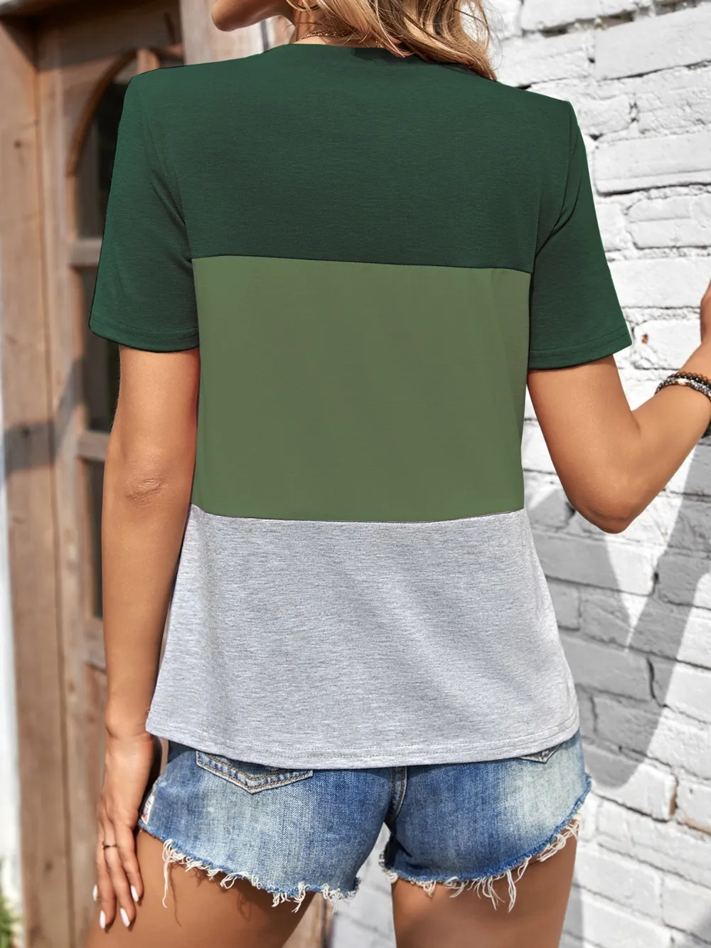 Color Block Round Neck Short Sleeve T-Shirt, image 22