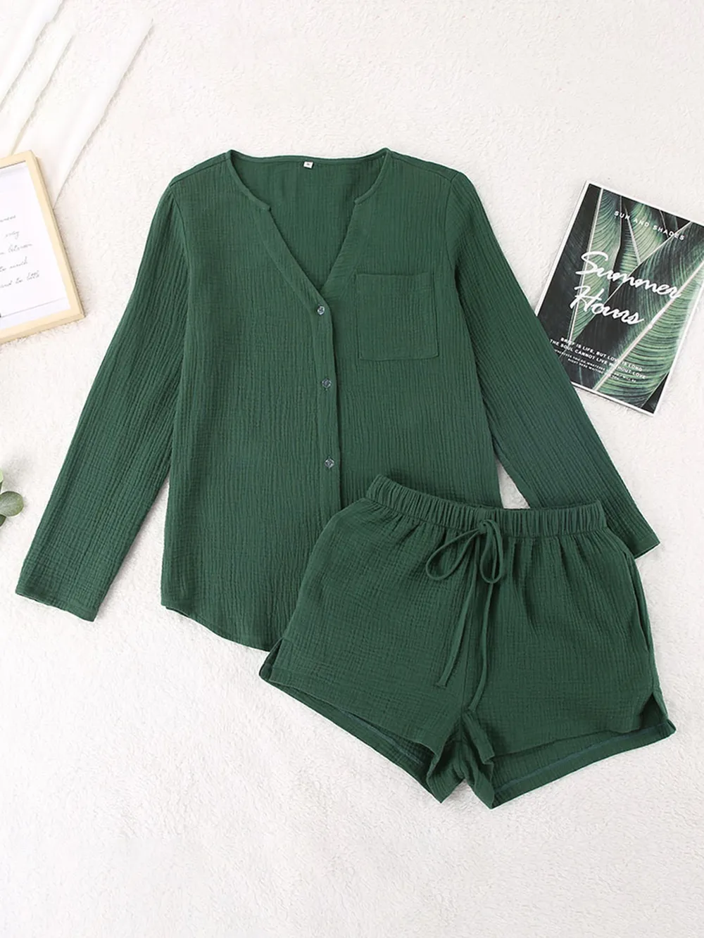 Notched Long Sleeve Top and Shorts Set, image 13