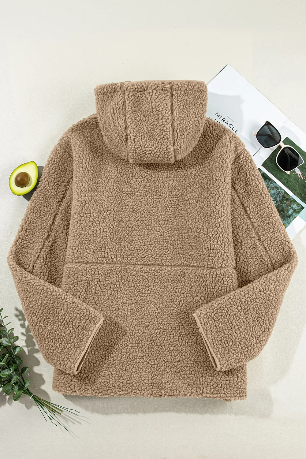 Drawstring Fleece Zip Up Hooded Jacket, image 14