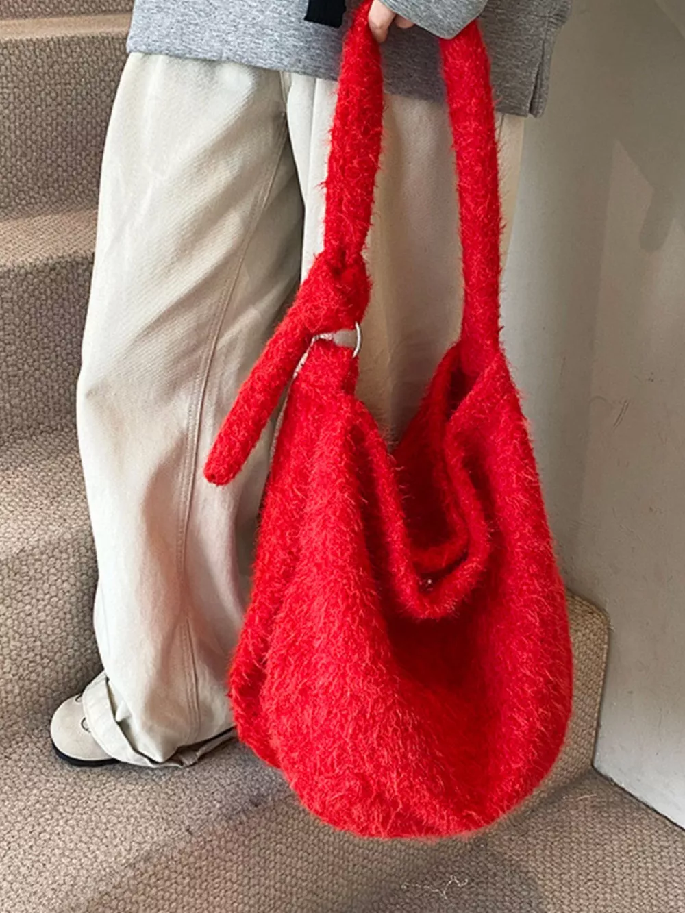 Fuzzy Solid Color Crossbody Bag, image 5