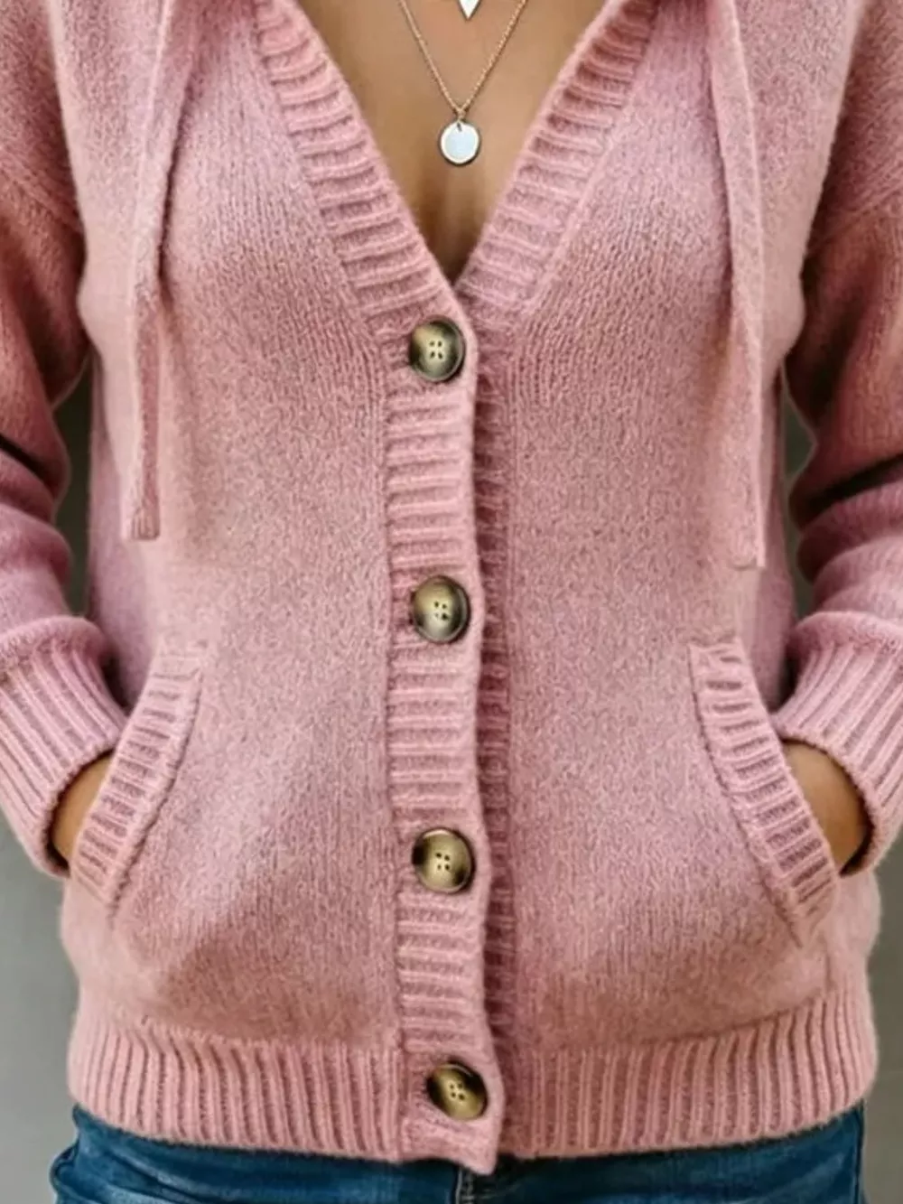 Hooded Button-Down Knit Cardigan with Pockets, image 12