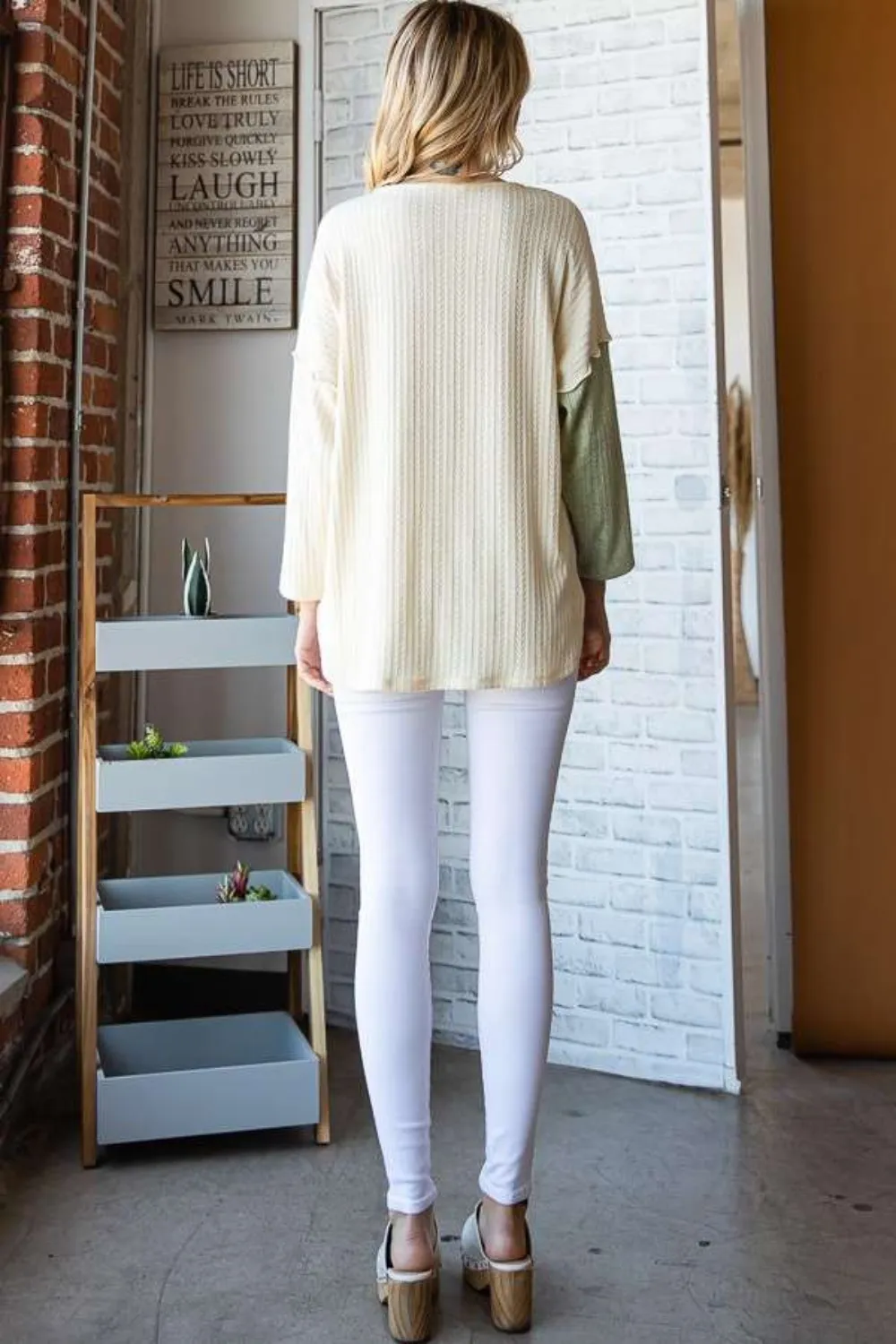 Color Block Round Neck Dropped Shoulder Blouse, image 5