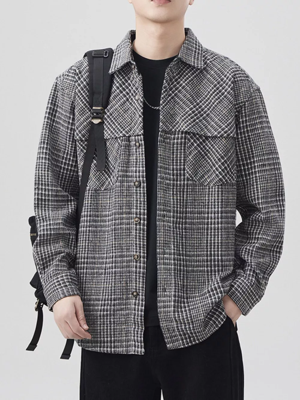Men's Plus Size Plaid Button Up Long Sleeve Shirt, image 4