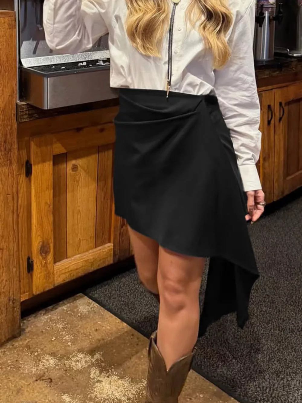Asymmetric High-Waisted Draped Mini Skirt, image 5