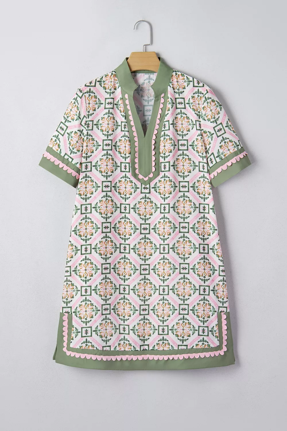 Multicolour Boho Geometric Flower Print Short Sleeve Loose Mini Dress, image 3