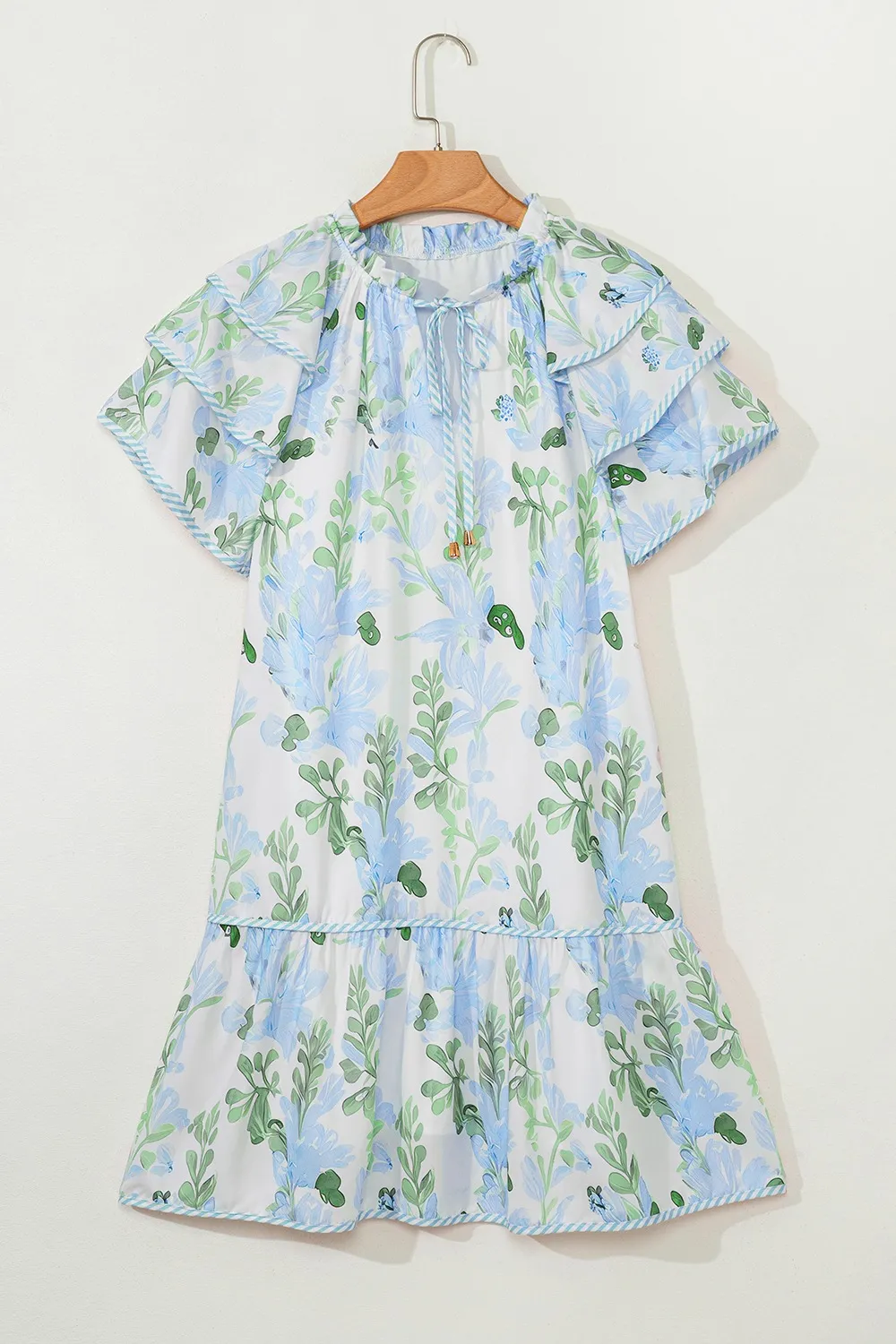 Floral Contrast Edge Layered Short Sleeve Mini Dress, image 13