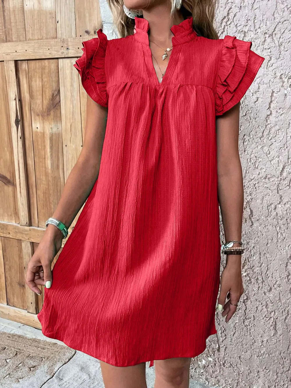 Ruffled Notched Cap Sleeve Mini Dress, image 18