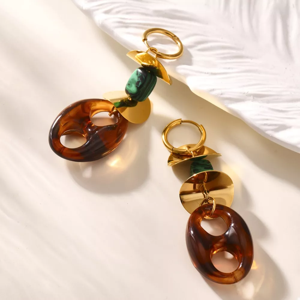 Turquoise Resin Geometric Drop Earrings, image 4
