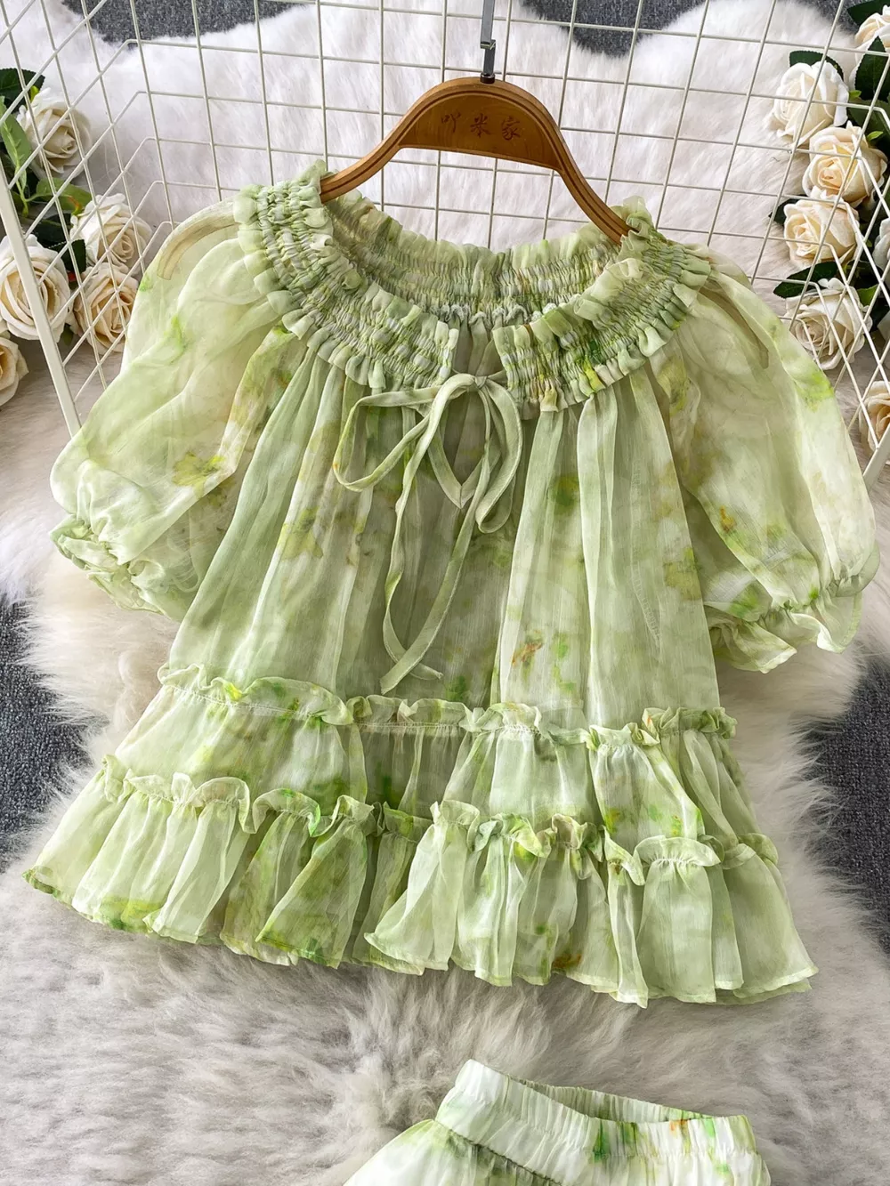 Floral Print Ruffle Hem Blouse and Skirt Set, image 3