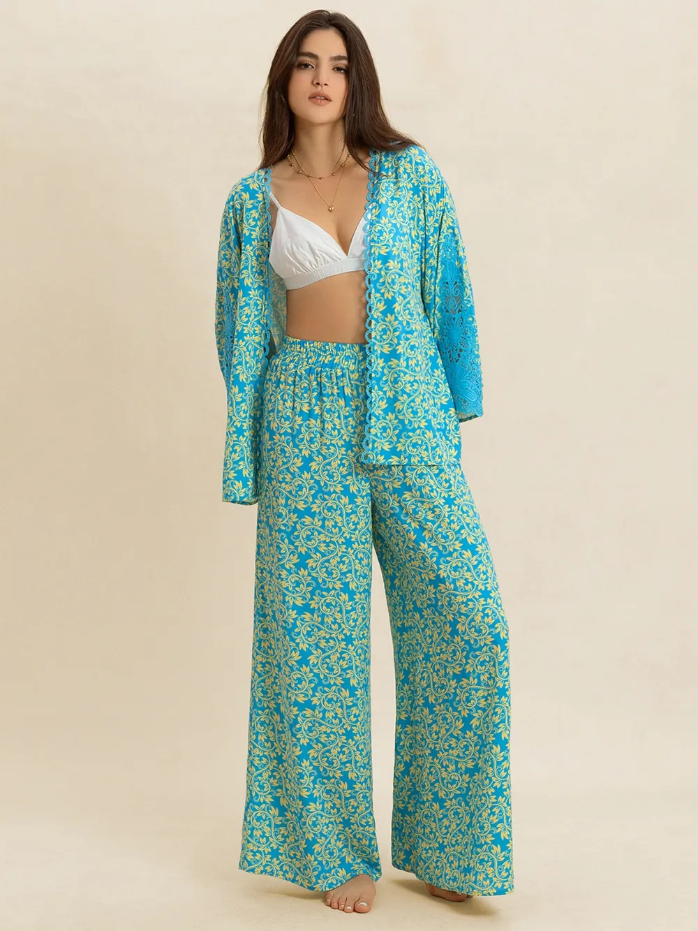 Open Front Printed Top and Pants Set, image 4