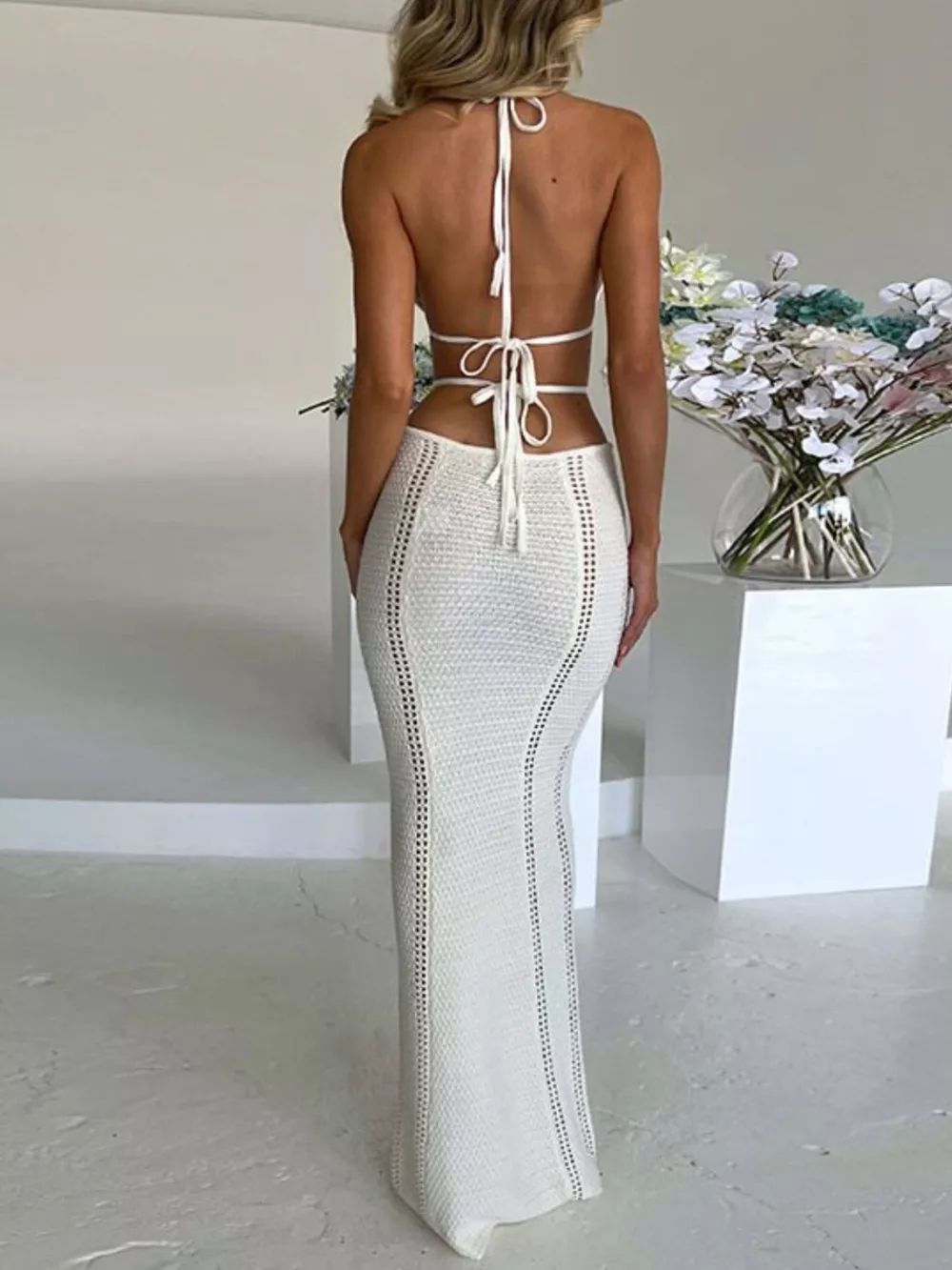 Halter Neck Cutout Knitted Maxi Dress, image 9
