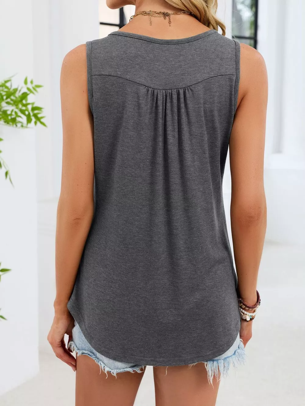 Button Detail Round Neck Tank, image 11