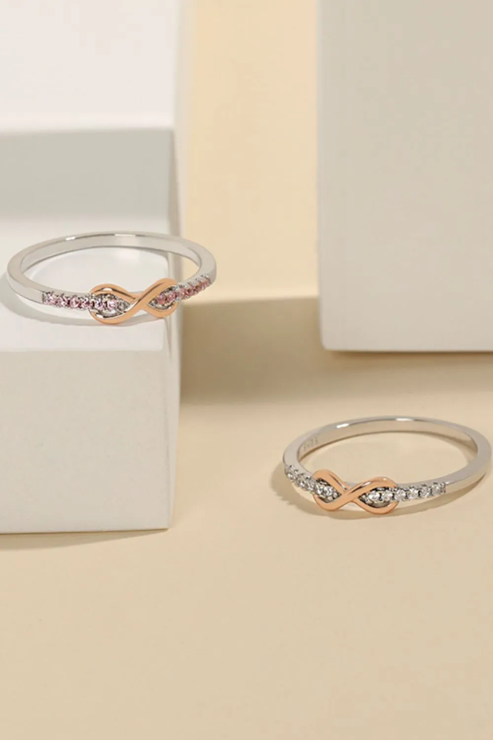 925 Sterling Silver Inlaid Zircon Infinity Symbol Ring, image 2