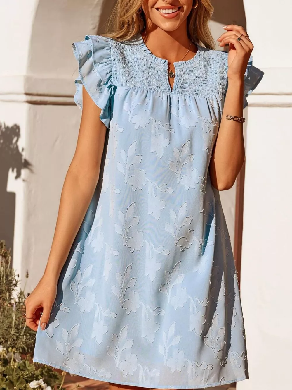 Floral Embossed Ruffle Sleeve Mini Dress, image 22