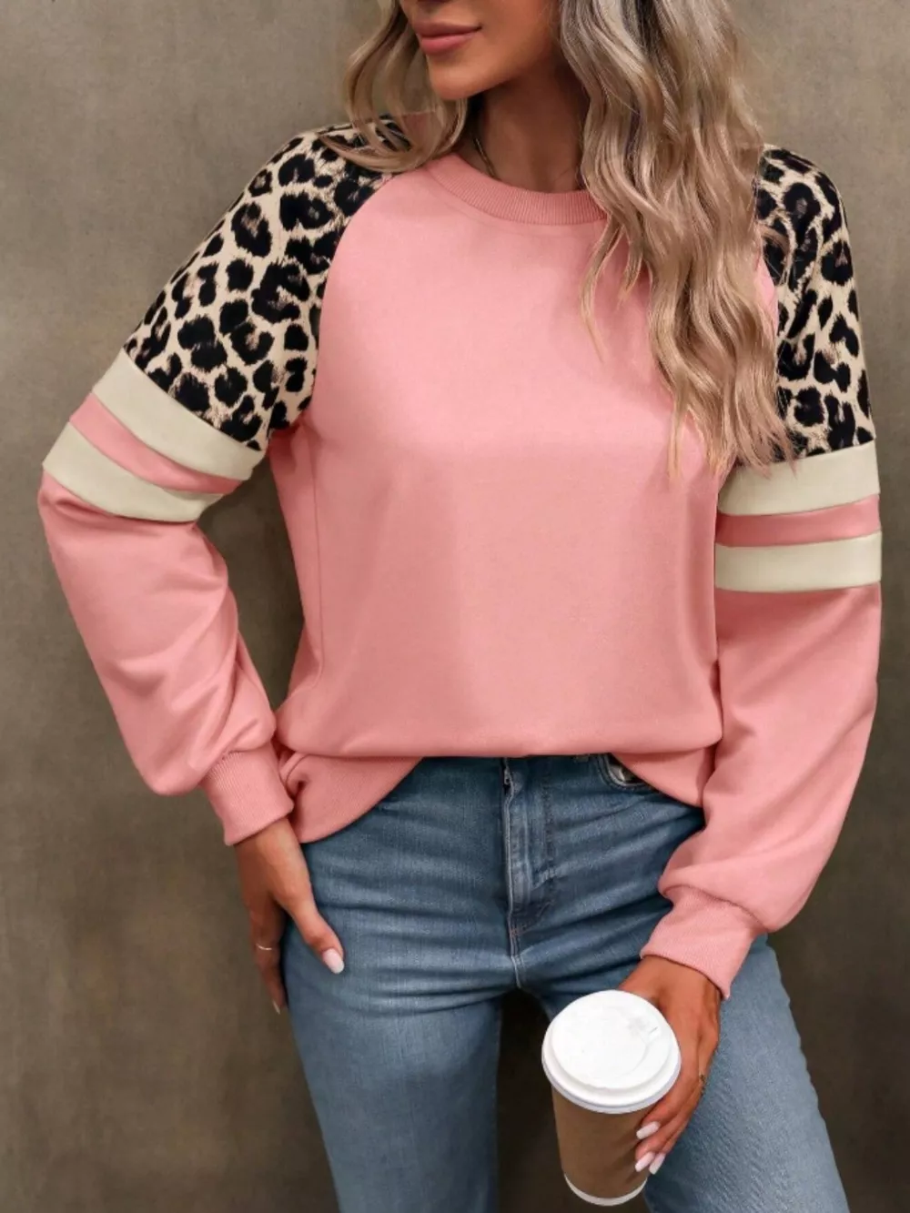 Leopard Raglan Sleeve Striped Sweatshirt, image 23