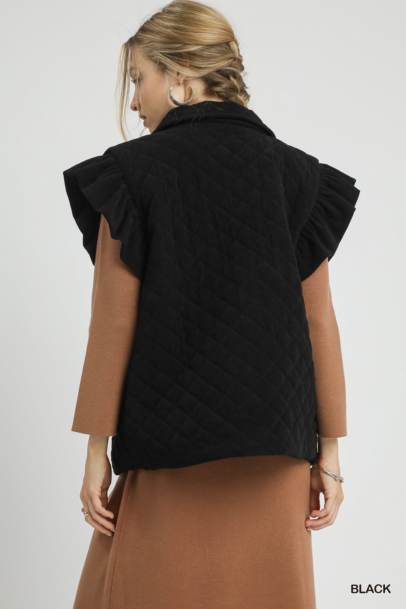 Corduroy Quilted Ruffle Sleeve Vest, image 5