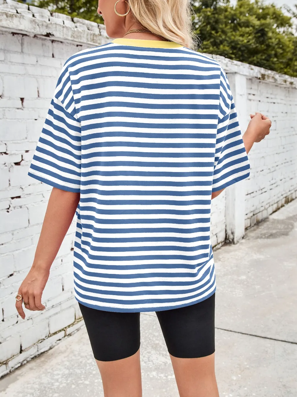 Contrast Striped Round Neck T-Shirt, image 13