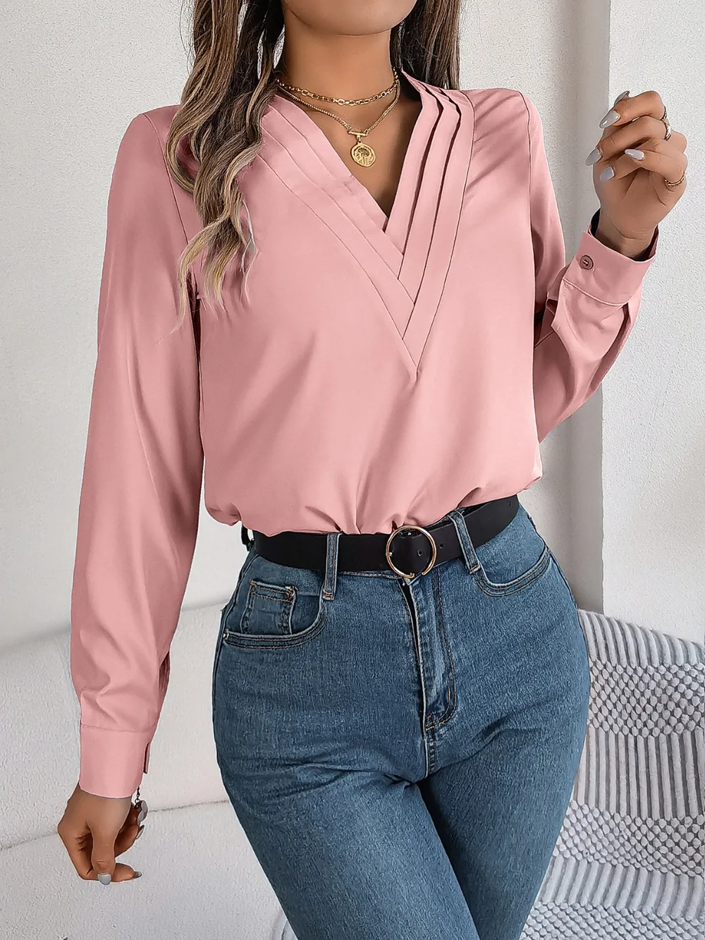V-Neck Long Sleeve Blouse, image 14