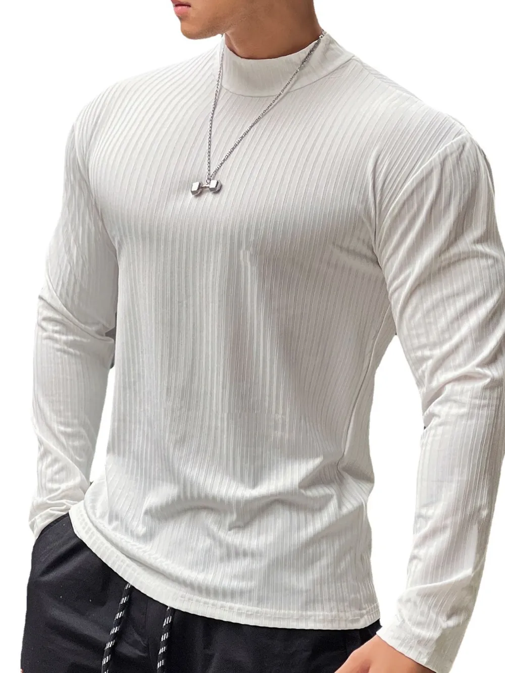 Men's Mock Neck Long Sleeve T-Shirt, image 8