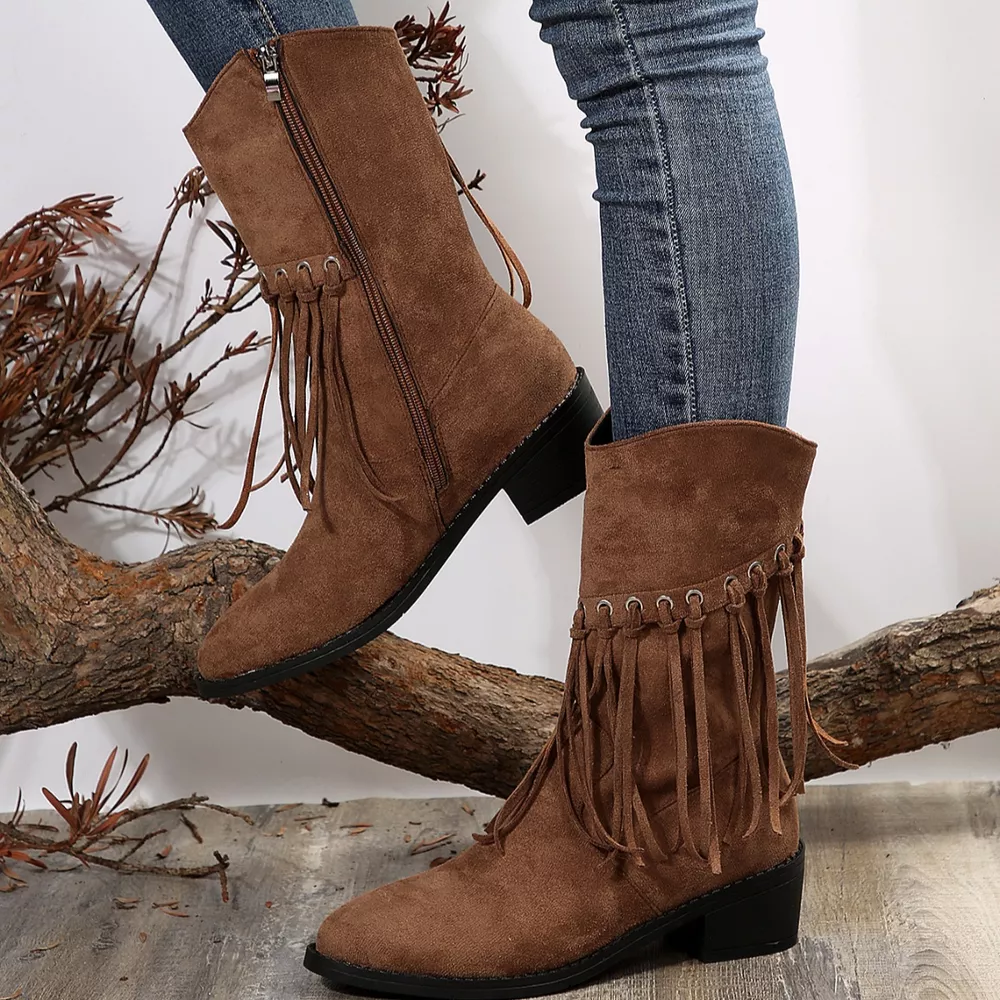Fringe Western Block Heel Boots, image 13