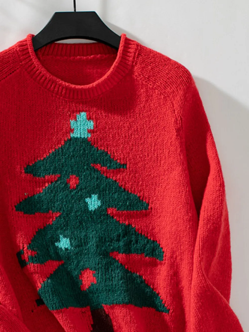 Christmas Tree Round Neck Raglan Sleeve Sweater, image 7