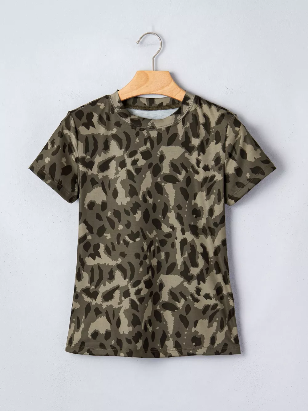 Leopard Print Mock Neck Slim Tee, image 3