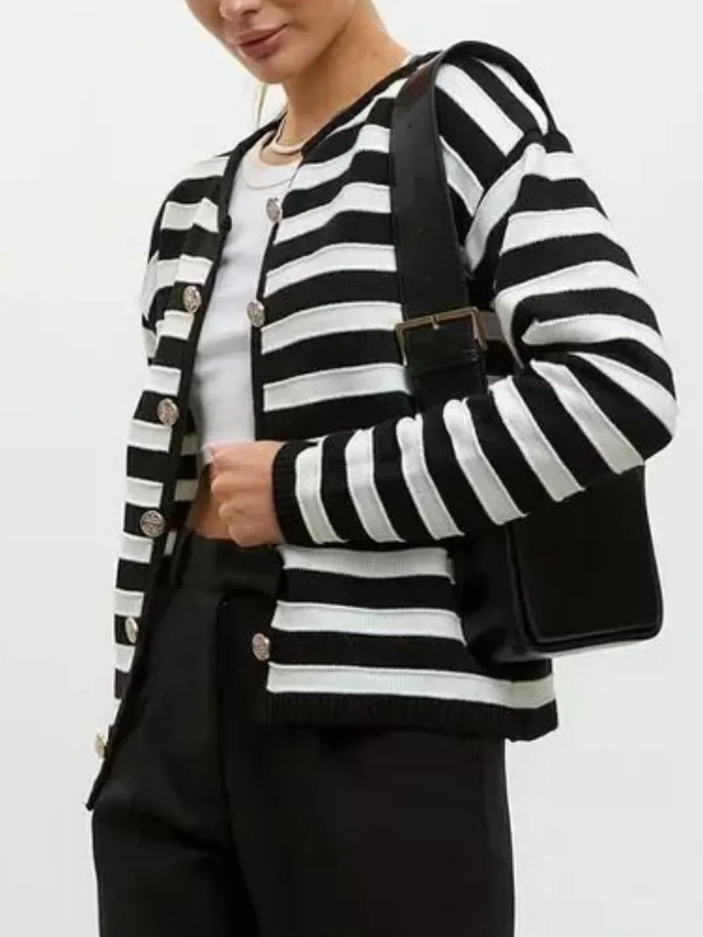 Striped Dropped Shoulder Long Sleeve Cardigan, image 3