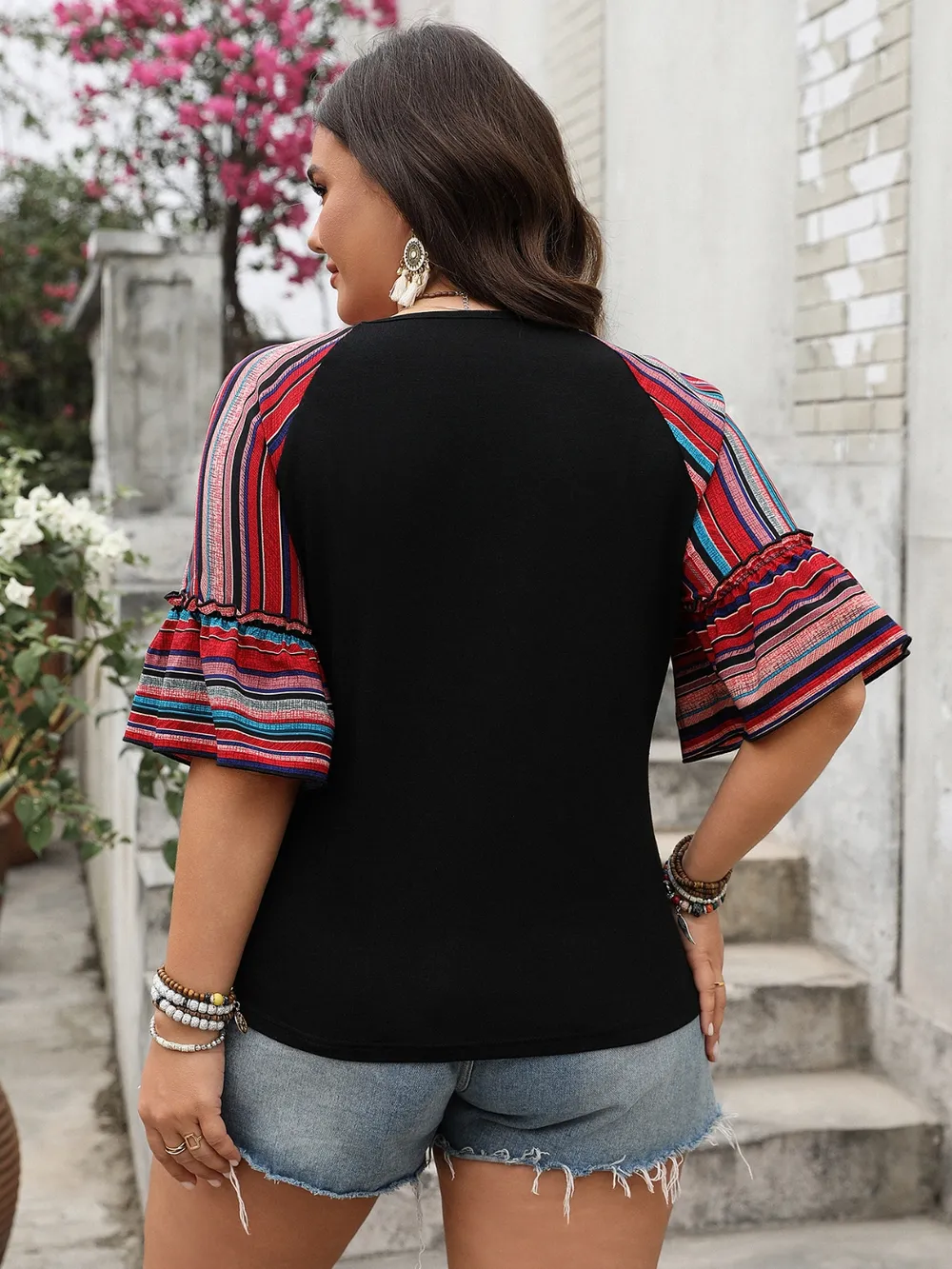 Plus Size V-Neck Flounce Sleeve Top, image 5