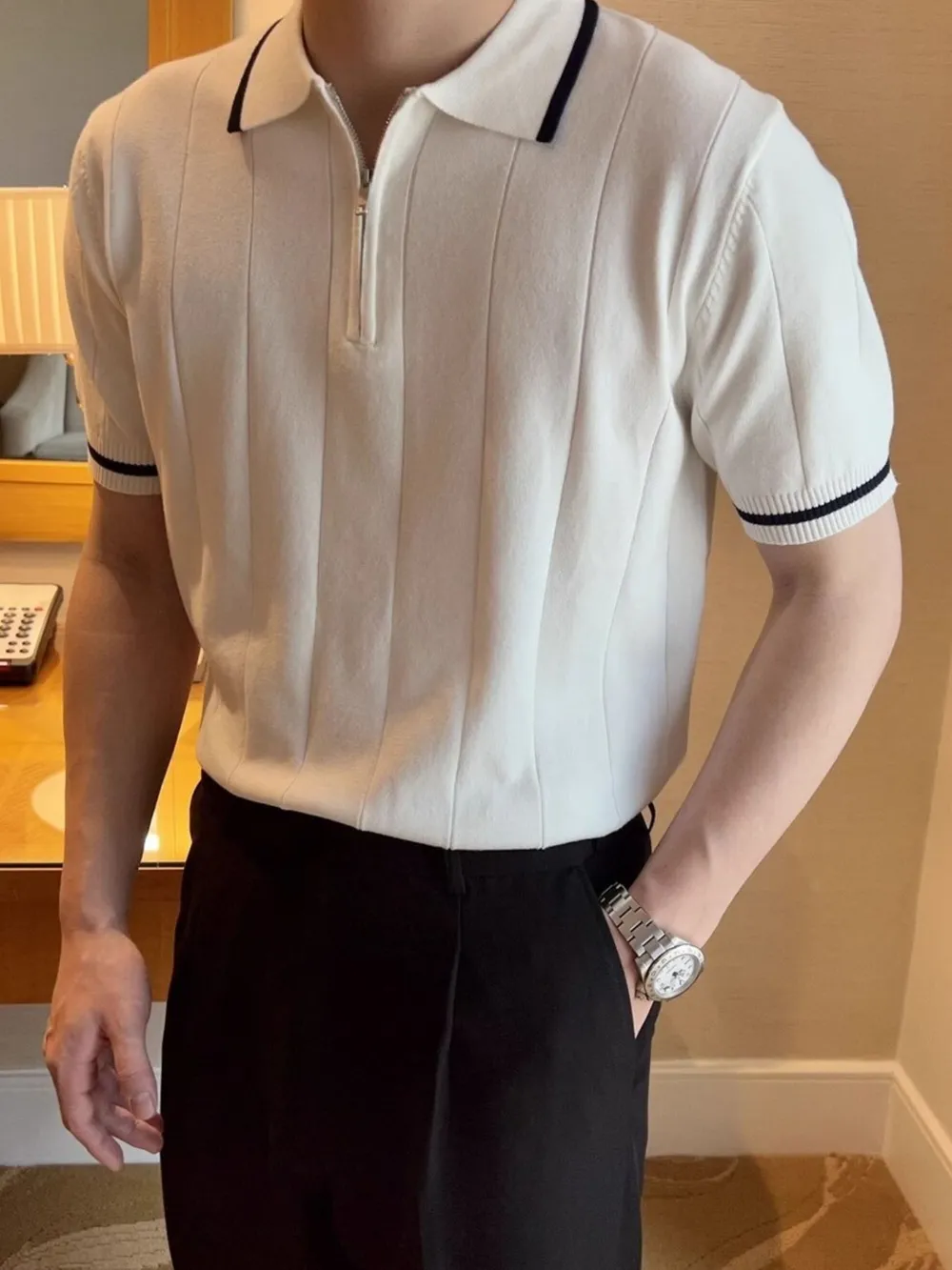 Men's Full Size Classic Zip Collar Short Sleeve Polo Shirt Plus Size, image 5