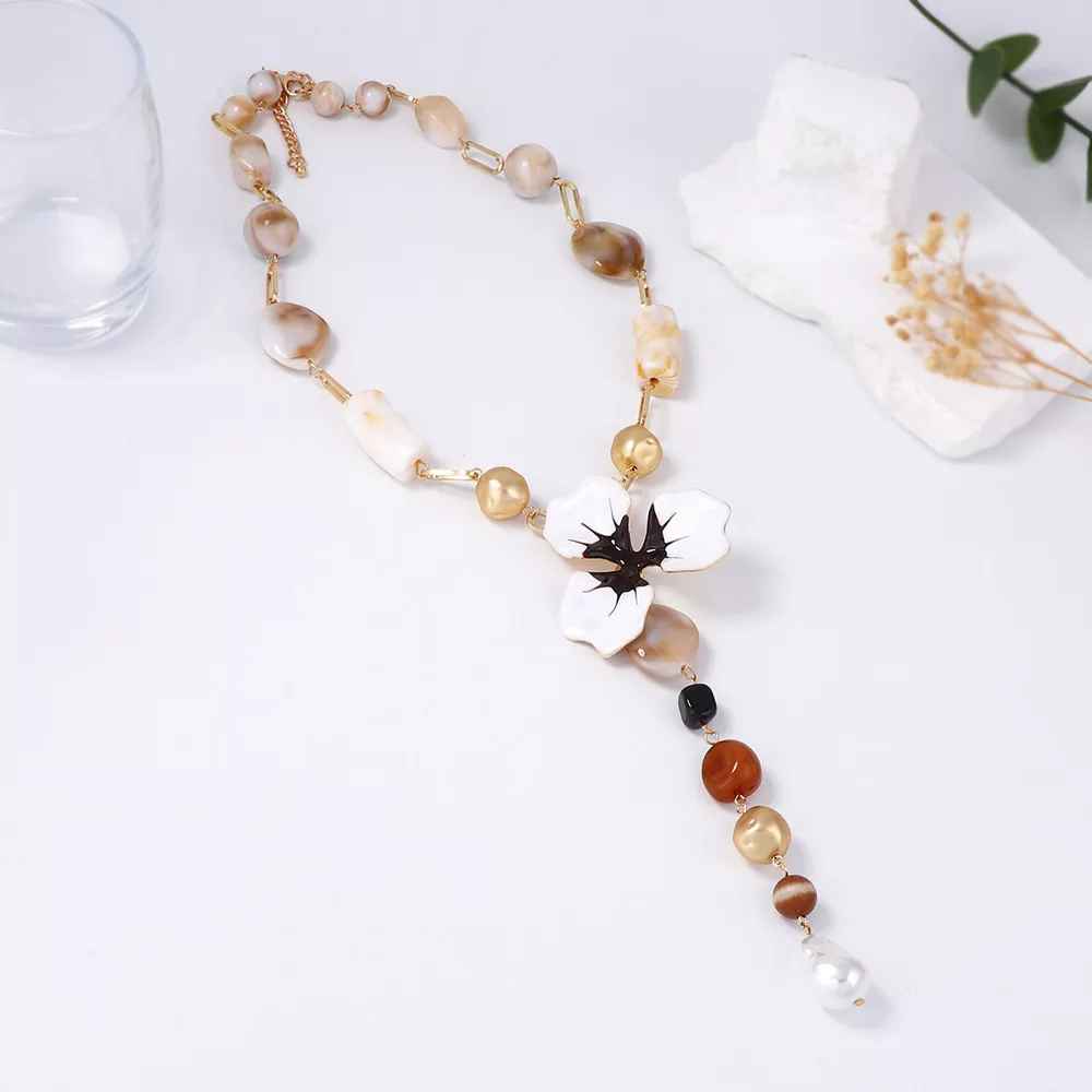Alloy Dripping Oil Flower Resin Y-Shaped Necklace, image 5
