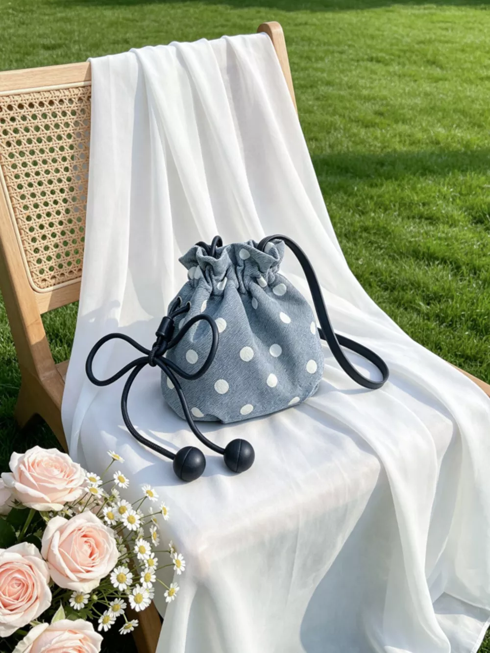 Polka Dot Drawstring Crossbody Bag, image 3