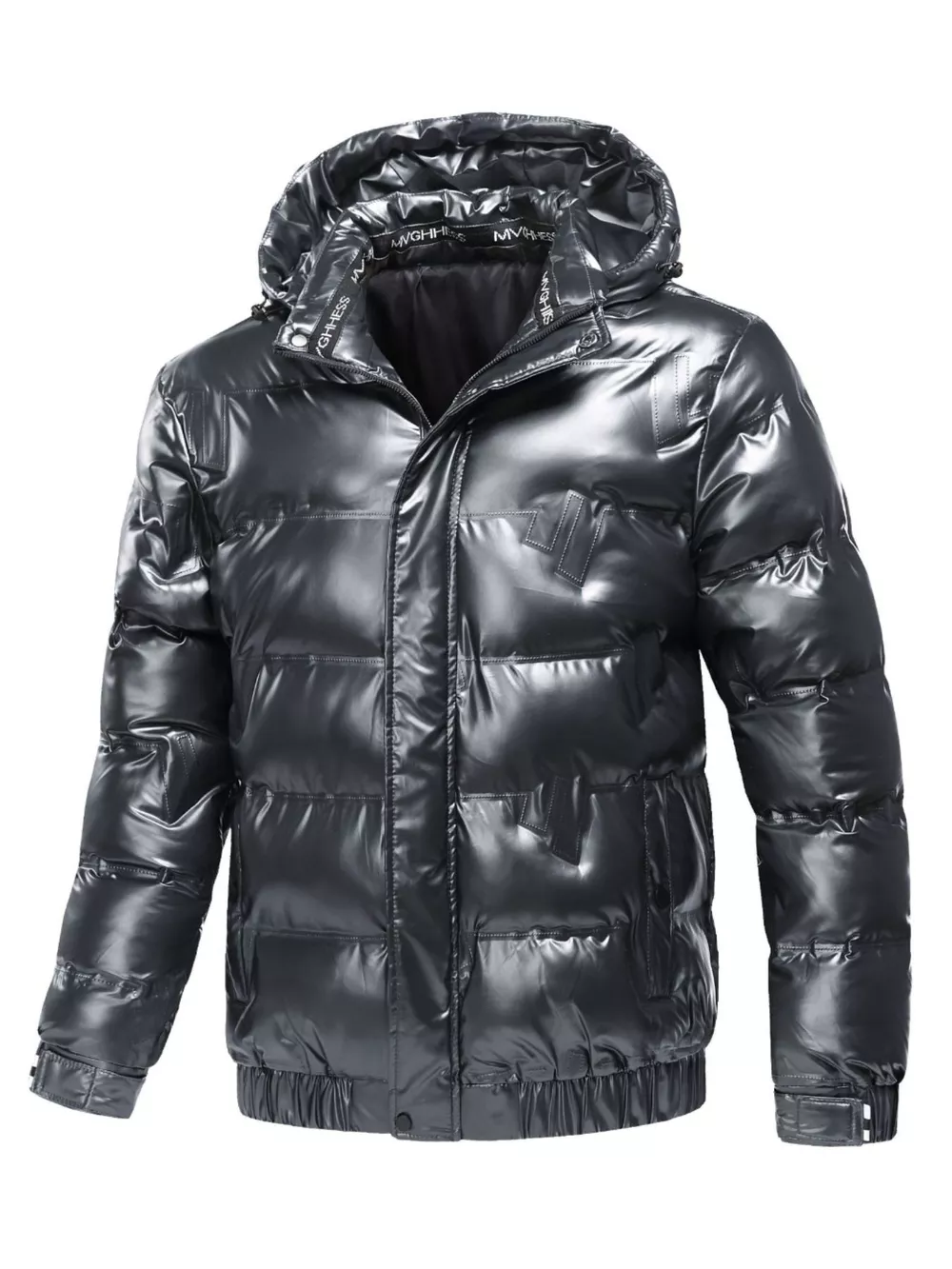 Men's Plus Size Zip Up Puffer Jacket with Hood, image 2