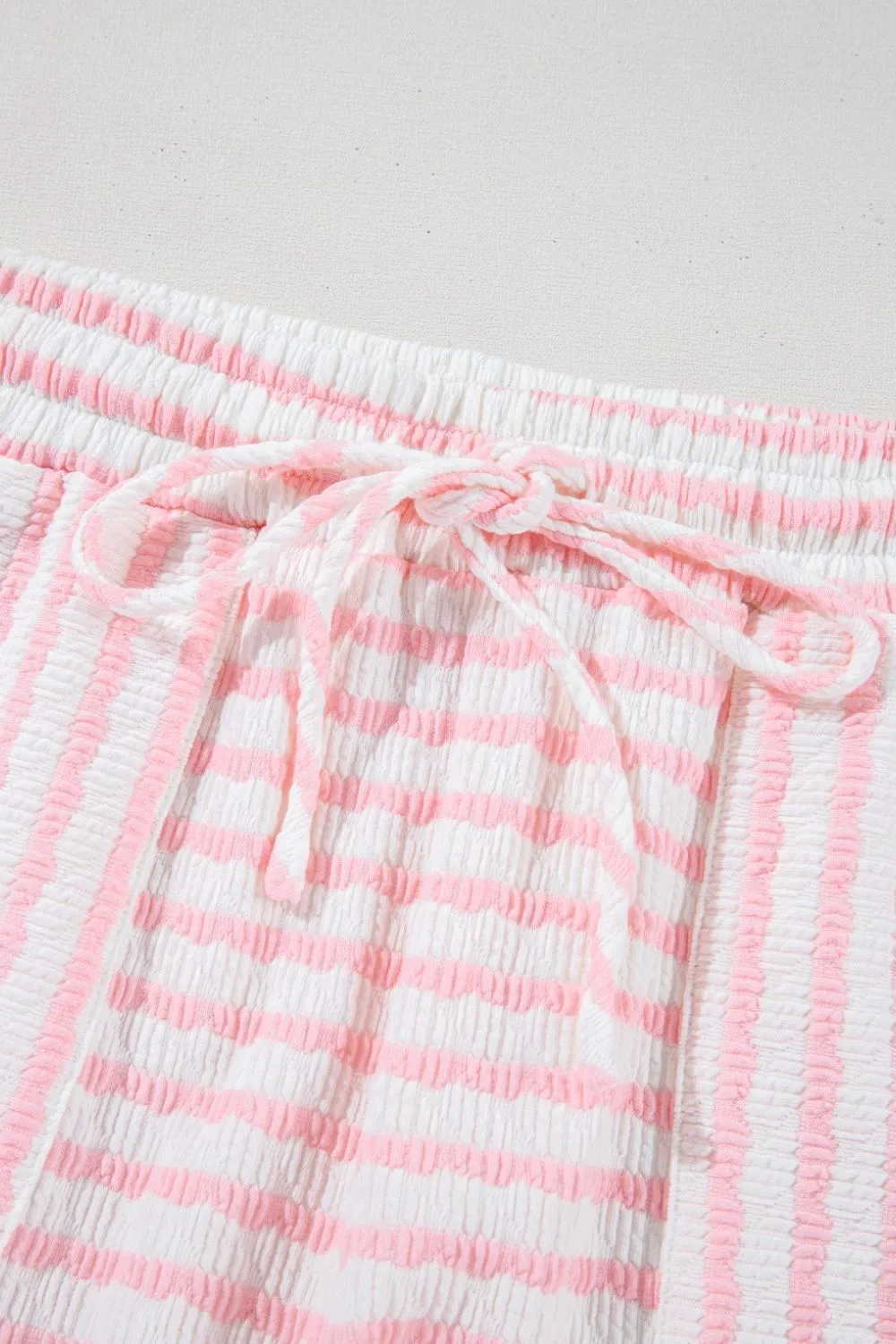 Stripe Knitted Short Sleeve Top and Drawstring Shorts Set, image 8