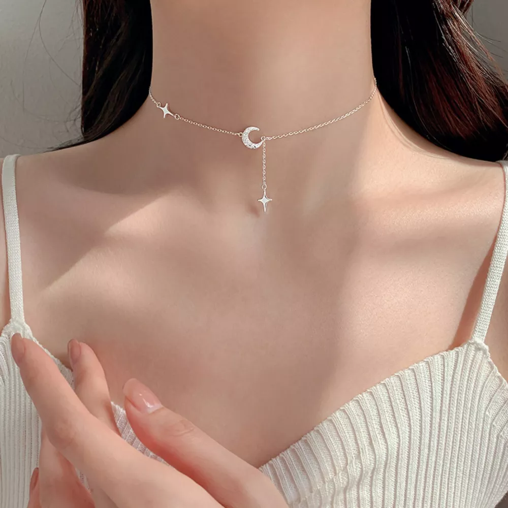 925 Sterling Silver Star Moon Necklace, image 2