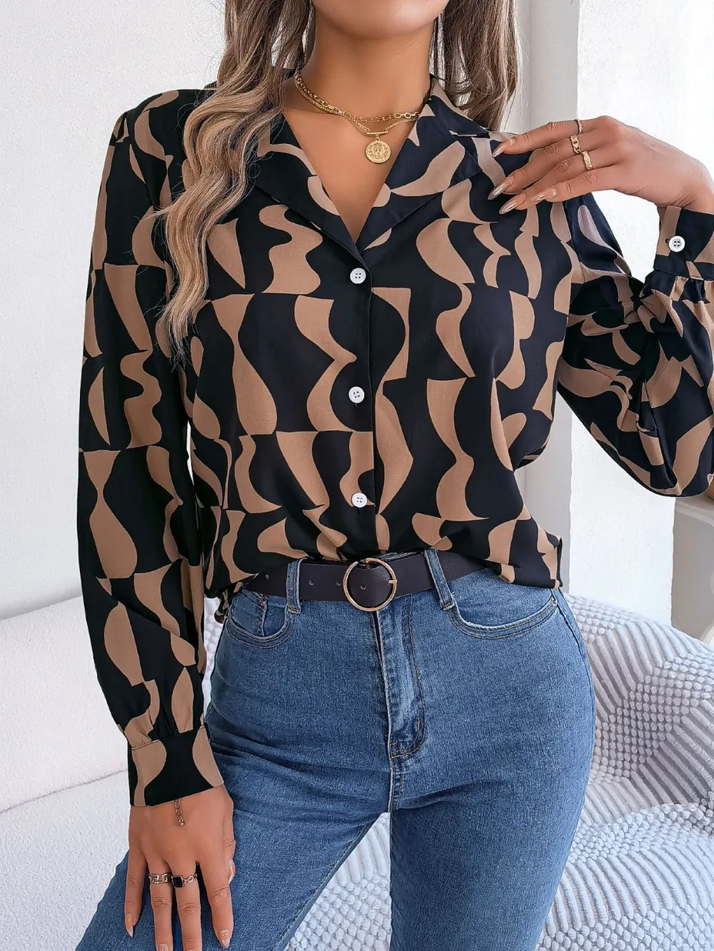 Printed Button Up Long Sleeve Shirt, image 5