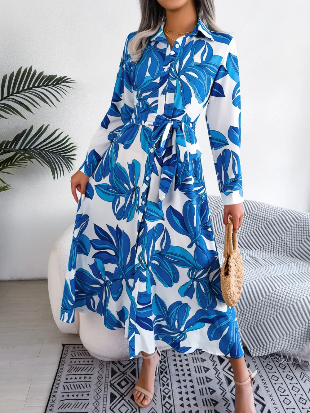 Tied Button Up Long Sleeve Dress, image 12