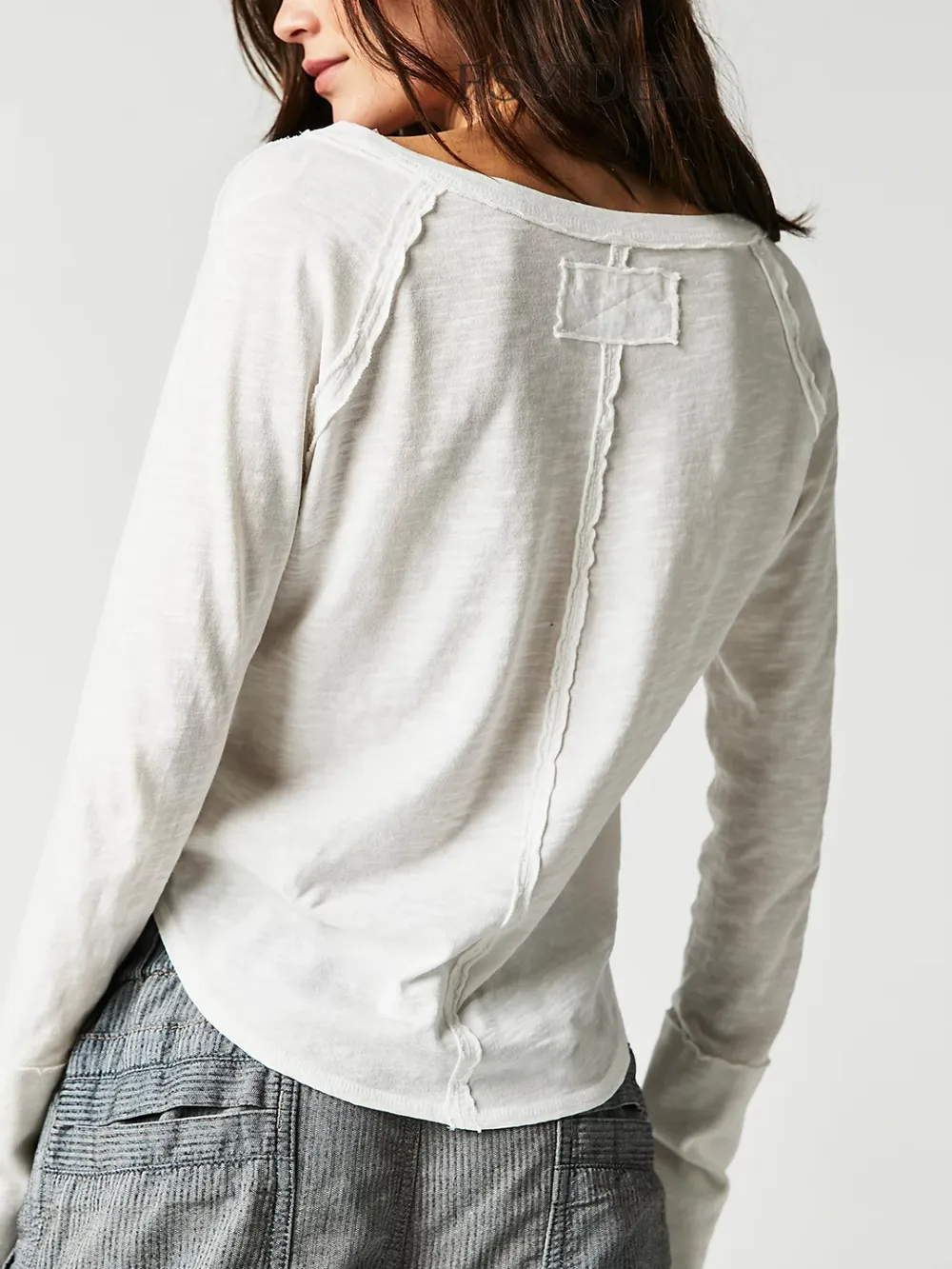 Exposed Seam Notched Long Sleeve T-Shirt, image 4