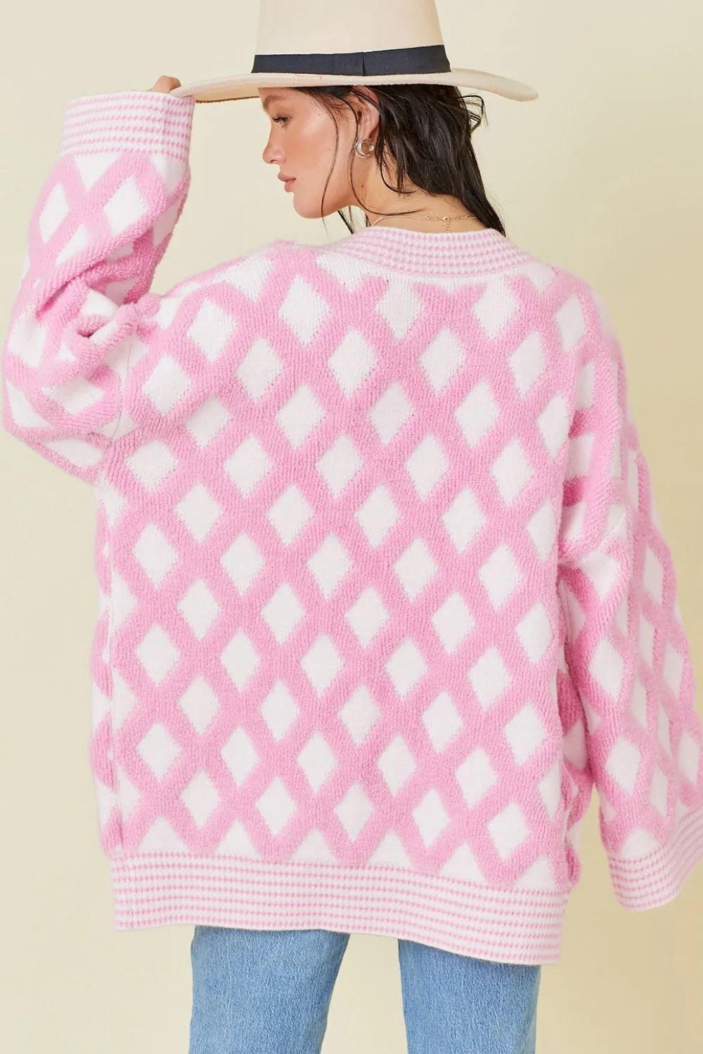 Geometric Open Front Long Sleeve Cardigan, image 3