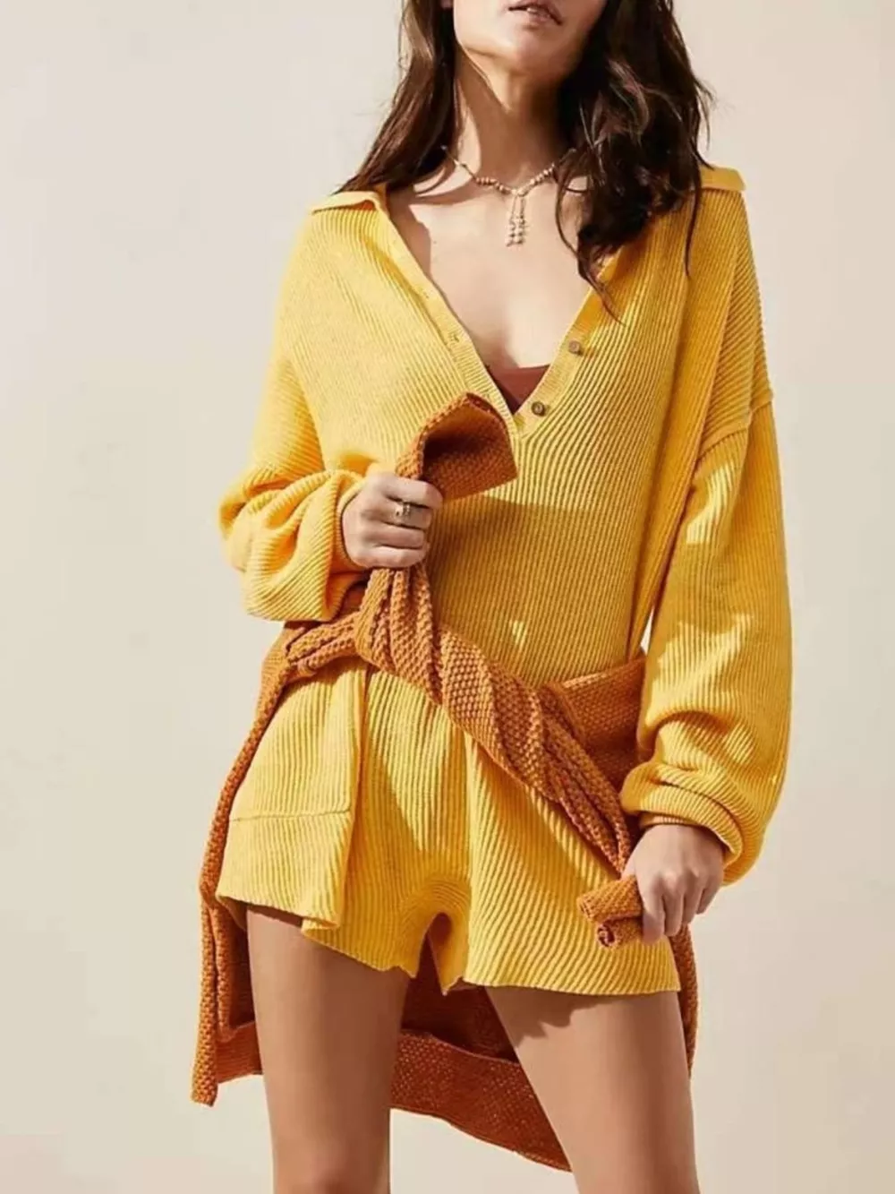Ribbed Knit Long Sleeve Romper