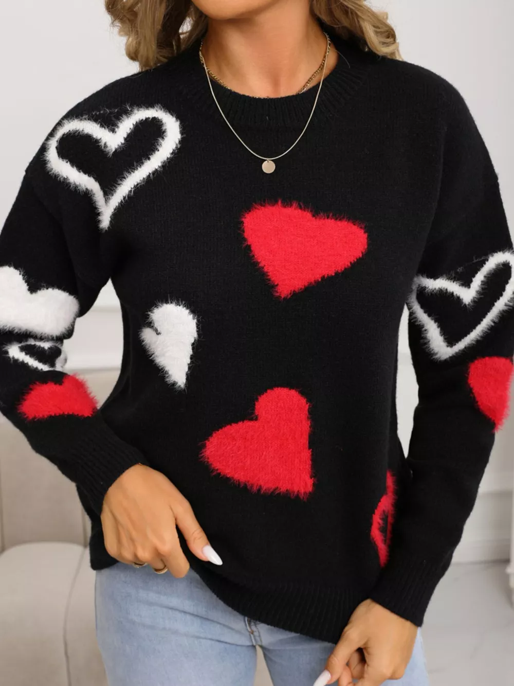 Valentine's Day Heart Pattern Knit Sweater, image 8