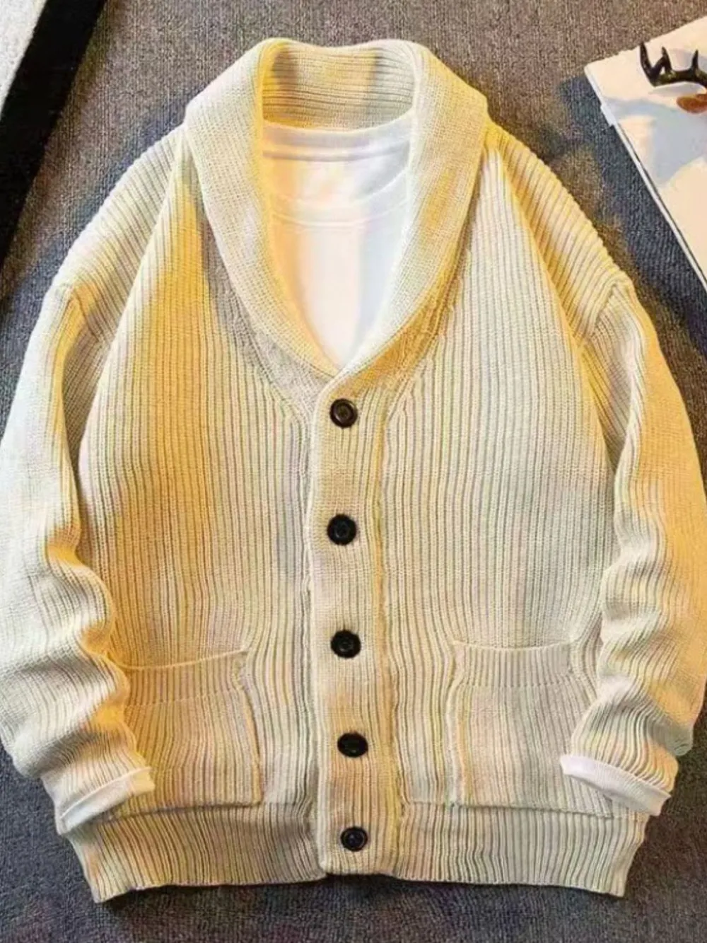 Men's Plus Size Button Down Long Sleeve Cardigan, image 3