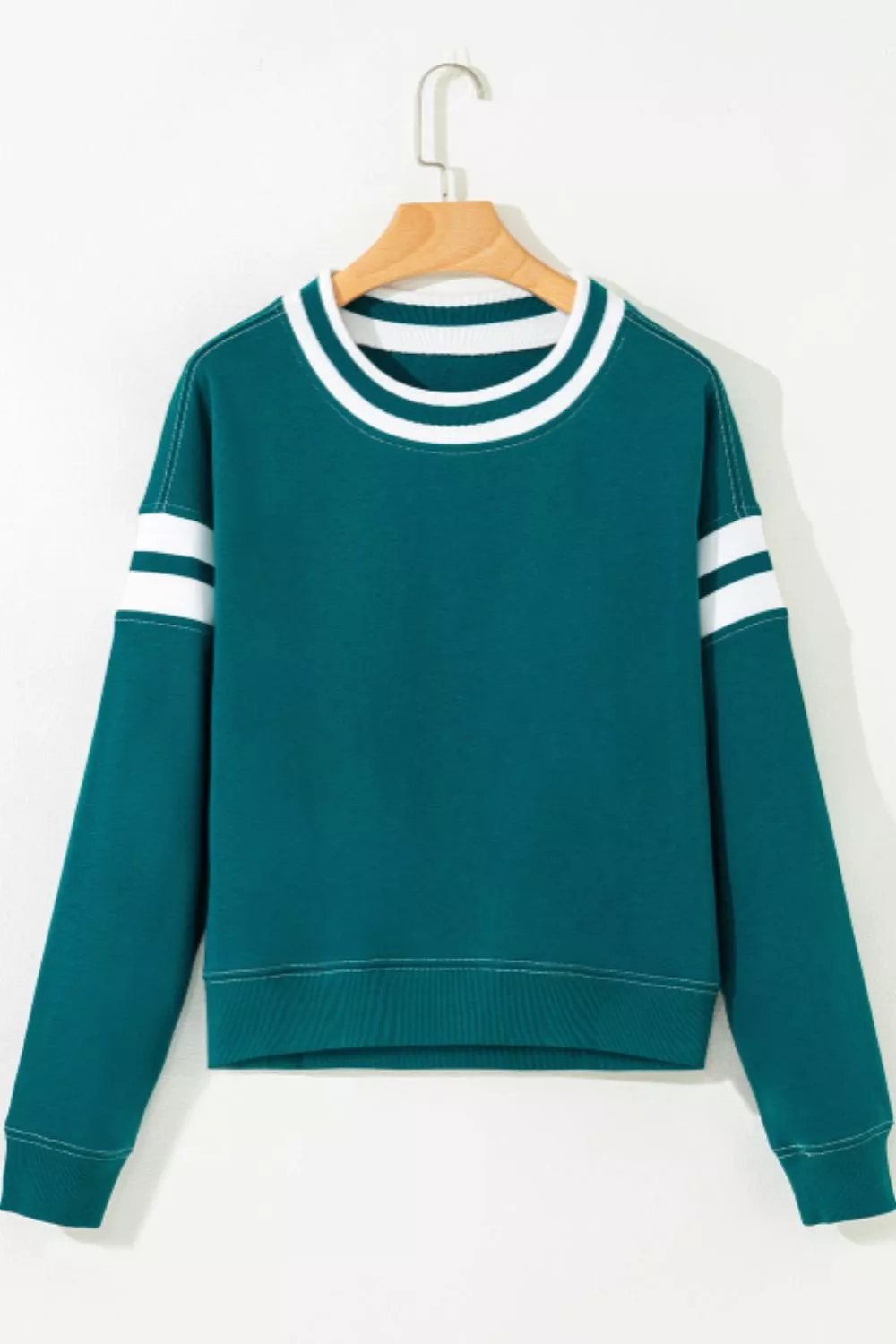 Contrast Striped Patchwork Round Neck Drop Shoulder Sweatshirt, image 8