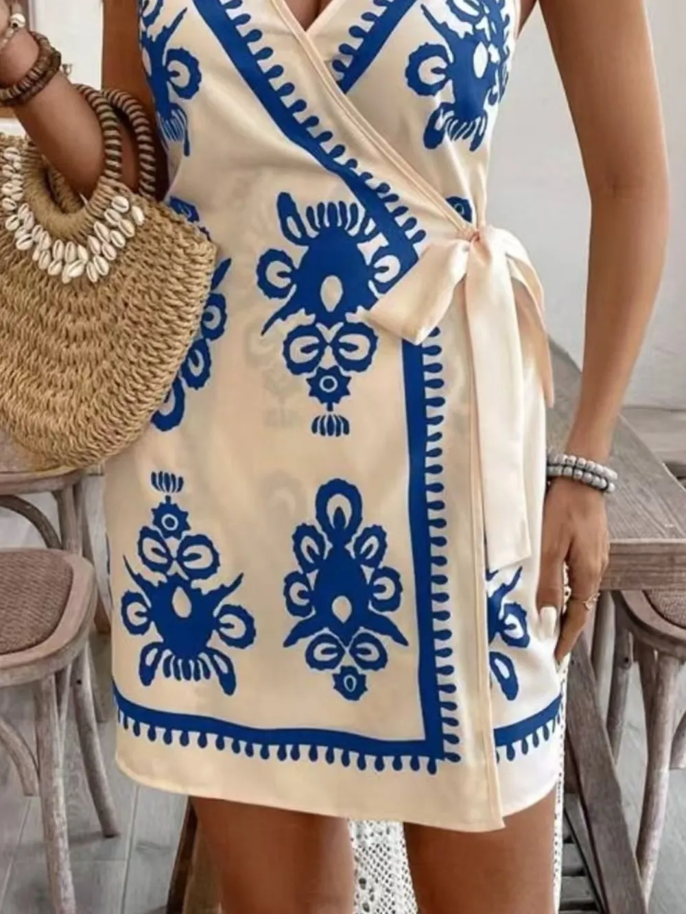 Floral Print Spaghetti Strap Wrap Mini Dress, image 5