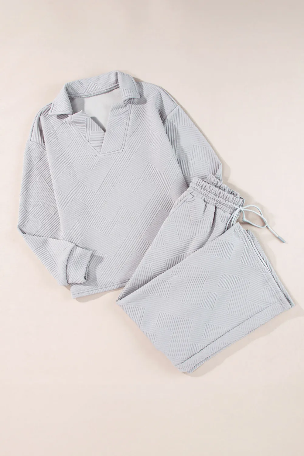 Textured Long Sleeve Top and Drawstring Pants Set, image 6