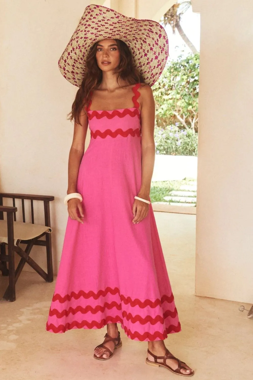 Contrast Trim Square Neck Wide Strap Dress, image 4