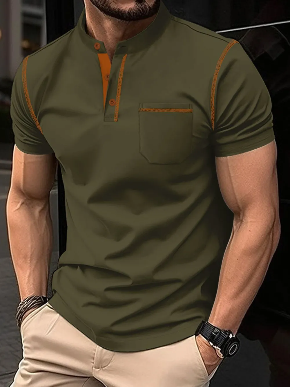Men's Full Size Button Detail Short Sleeve Polo Plus Size
