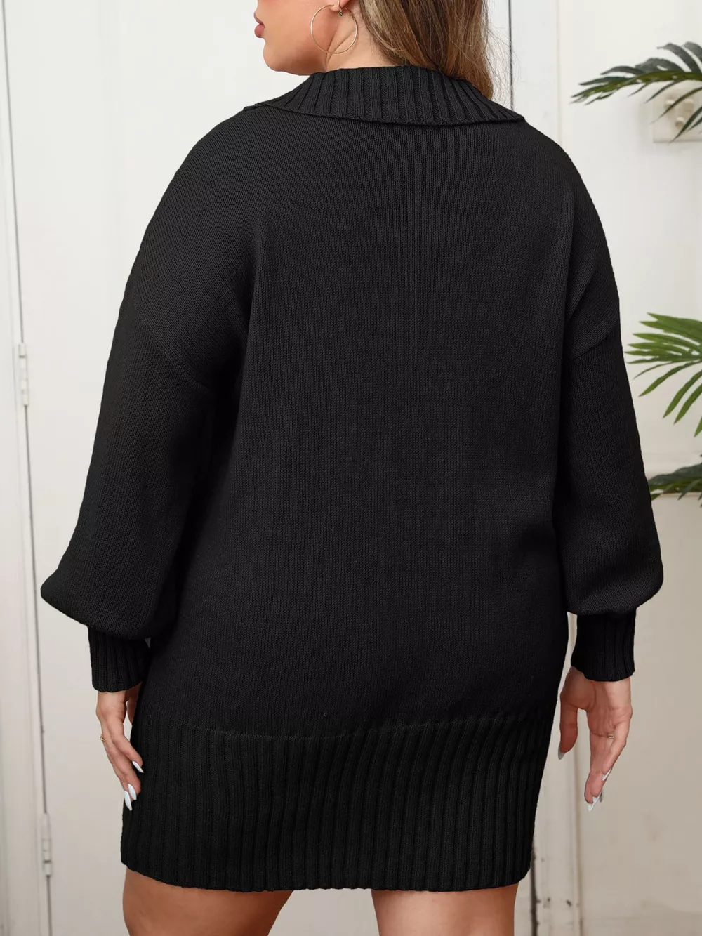Plus Size Floral Applique Ribbed Hem Sweater Dress, image 10
