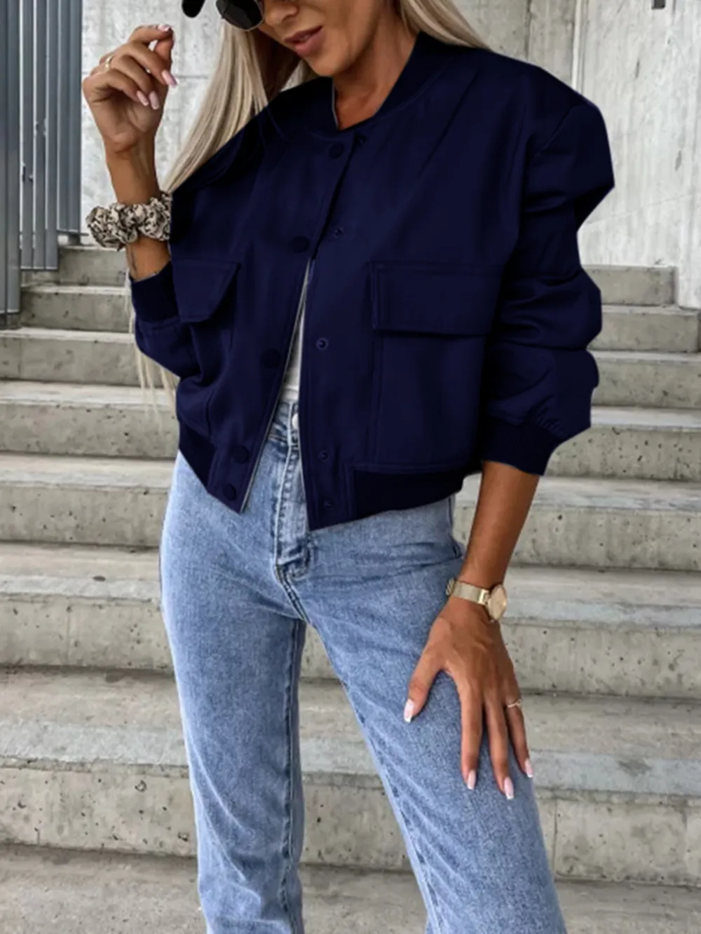 Baseball Collar Dropped Shoulder Jacket, image 10