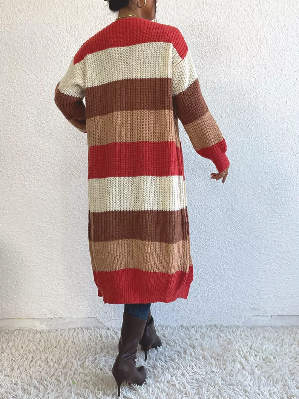 Striped Color Block Open Front Knit Cardigan, image 12